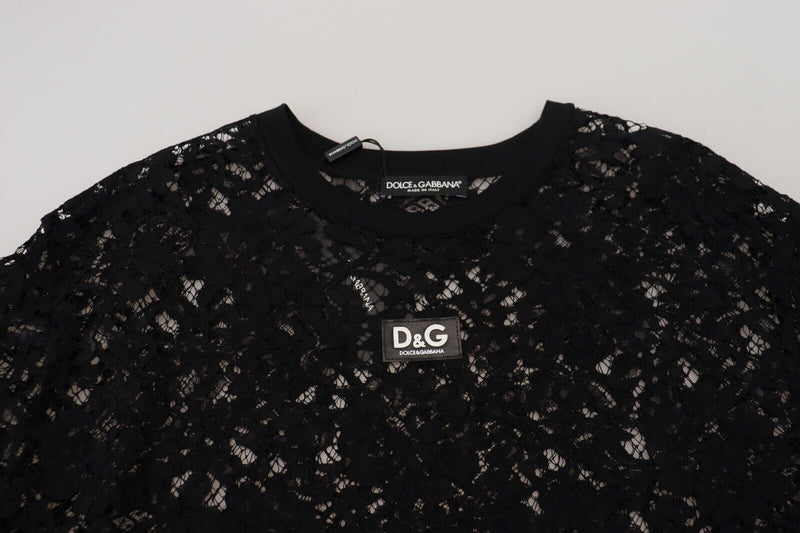 Robe Mini Shift en Dentelle Florale Noire Dolce & Gabbana