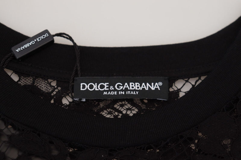 Robe Mini Shift en Dentelle Florale Noire Dolce & Gabbana