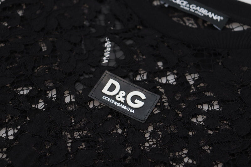 Robe Mini Shift en Dentelle Florale Noire Dolce & Gabbana