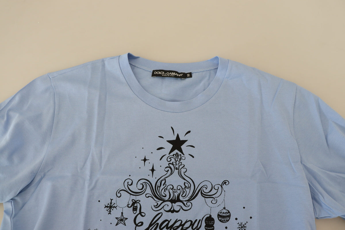T-shirt en coton bleu clair Dolce &amp; Gabbana "Bonne Année 2017"