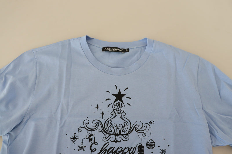 T-shirt en coton bleu clair Dolce &amp; Gabbana "Bonne Année 2017"