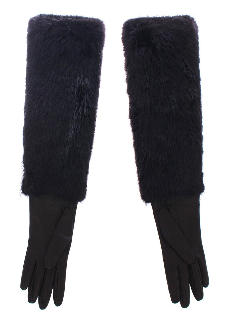 Dolce & Gabbana Gants Élébateurs en Fourrure de Castor et Cuir d'Agneau Noirs