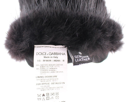 Gants de coude en cuir d'agneau et fourrure de castor noirs Dolce & Gabbana