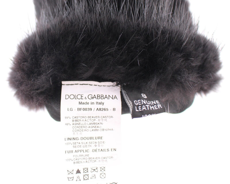 Dolce & Gabbana Gants Élébateurs en Fourrure de Castor et Cuir d'Agneau Noirs