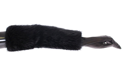 Gants de coude en cuir d'agneau et fourrure de castor noirs Dolce & Gabbana
