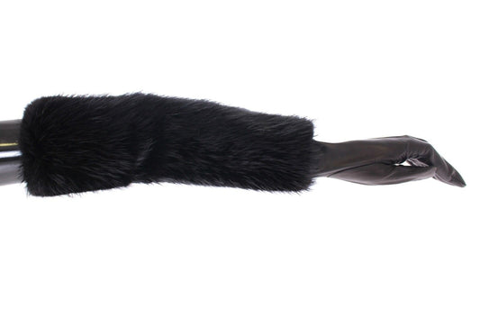 Gants de coude en cuir d'agneau et fourrure de castor noirs Dolce & Gabbana