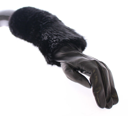 Gants de coude en cuir d'agneau et fourrure de castor noirs Dolce & Gabbana