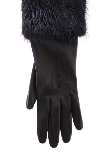 Gants de coude en cuir d'agneau et fourrure de castor noirs Dolce & Gabbana
