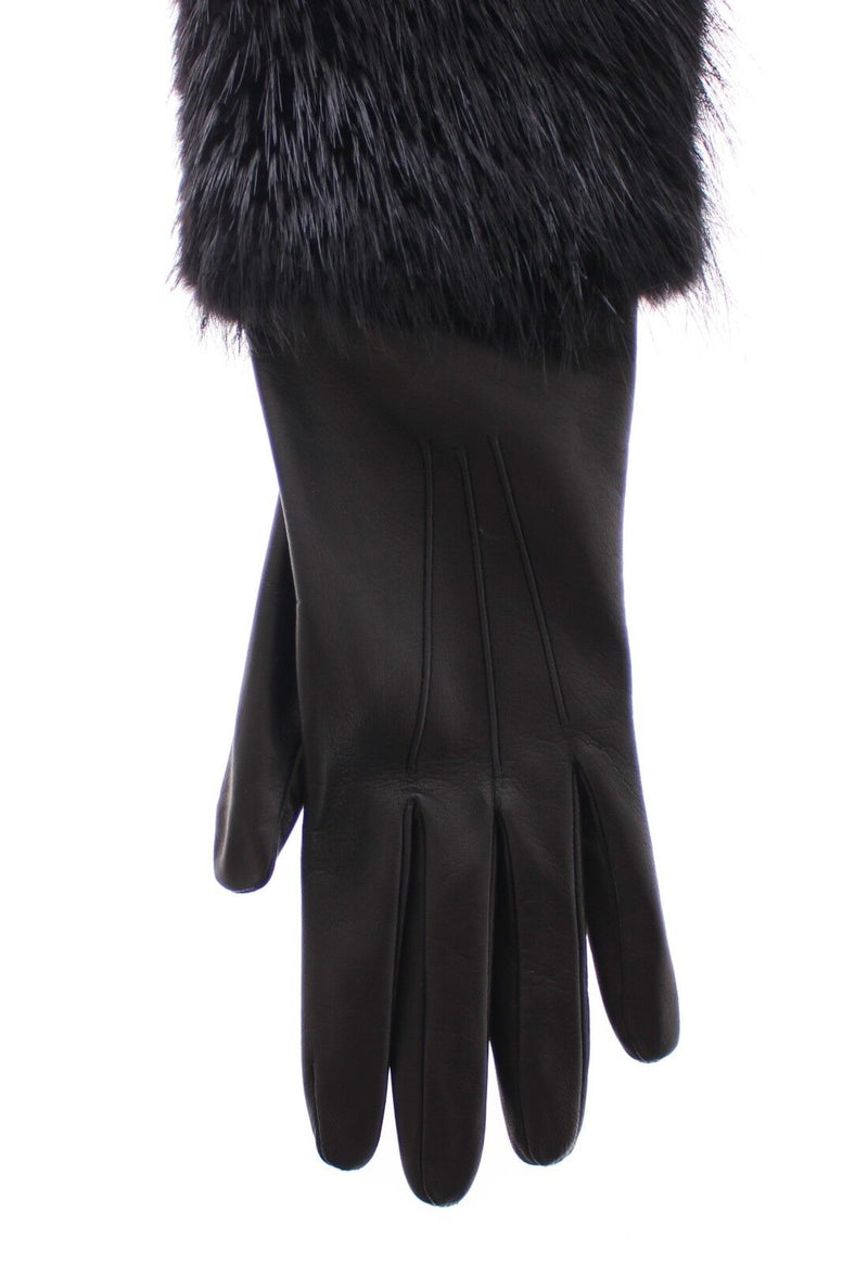 Dolce & Gabbana Gants Élébateurs en Fourrure de Castor et Cuir d'Agneau Noirs