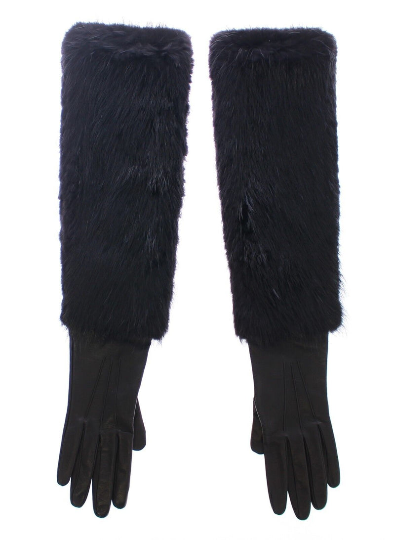 Dolce & Gabbana Gants Élébateurs en Fourrure de Castor et Cuir d'Agneau Noirs