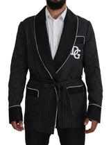 Blazer noir à rayures avec patch DG pour homme, Dolce &amp; Gabbana.