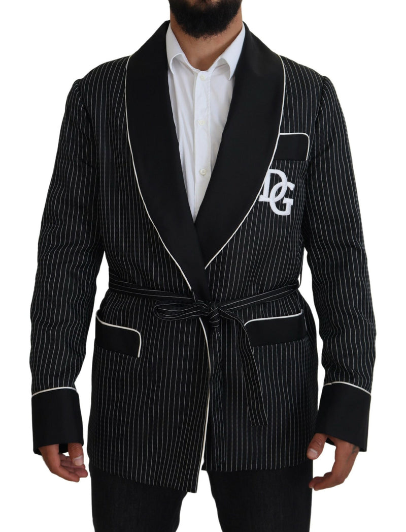 Blazer noir à rayures avec patch DG pour homme, Dolce &amp; Gabbana.
