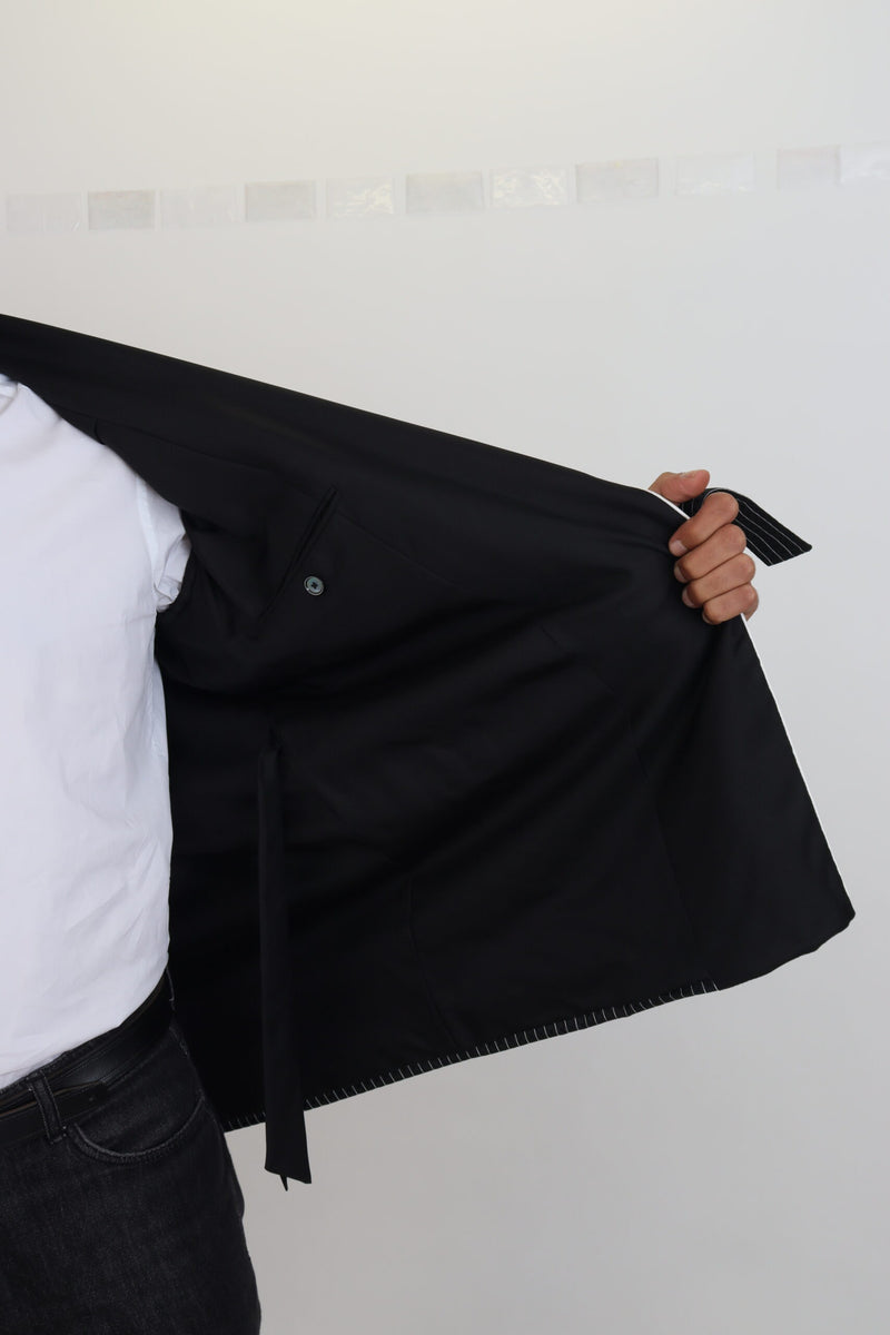 Blazer noir à rayures avec patch DG pour homme, Dolce &amp; Gabbana.