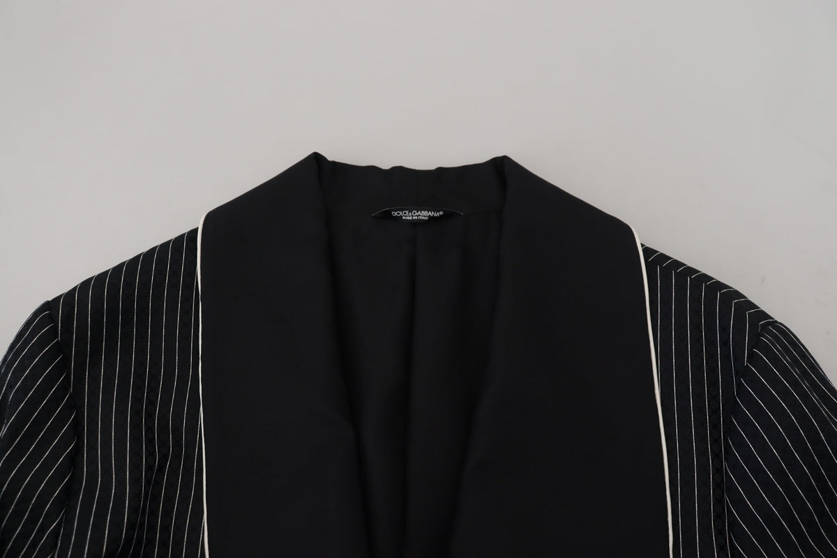 Blazer noir à rayures avec patch DG pour homme, Dolce &amp; Gabbana.