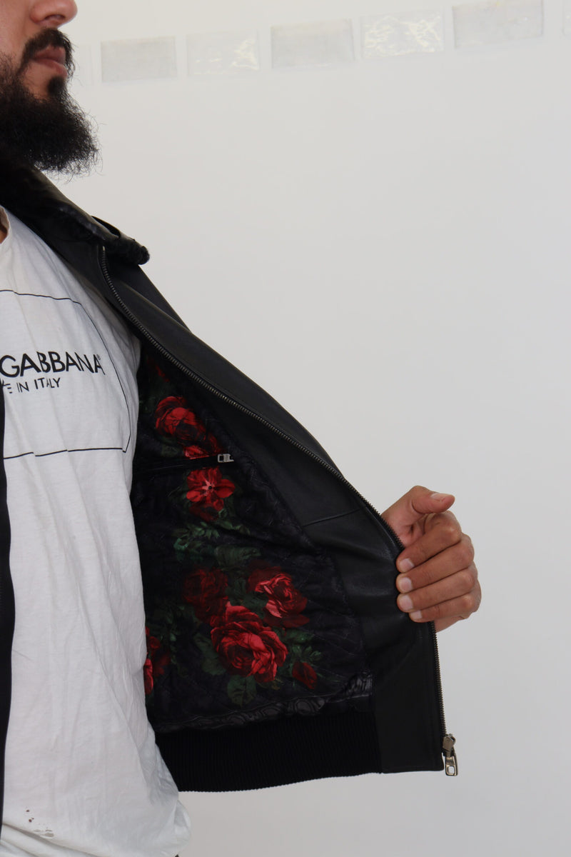 Dolce & Gabbana zwarte leren jas met kraag voor heren