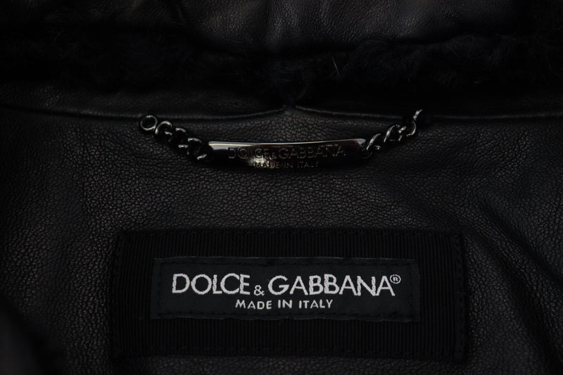Dolce & Gabbana zwarte leren jas met kraag voor heren