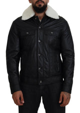 Dolce & Gabbana Veste-manteau homme en cuir d'agneau noir à col montant