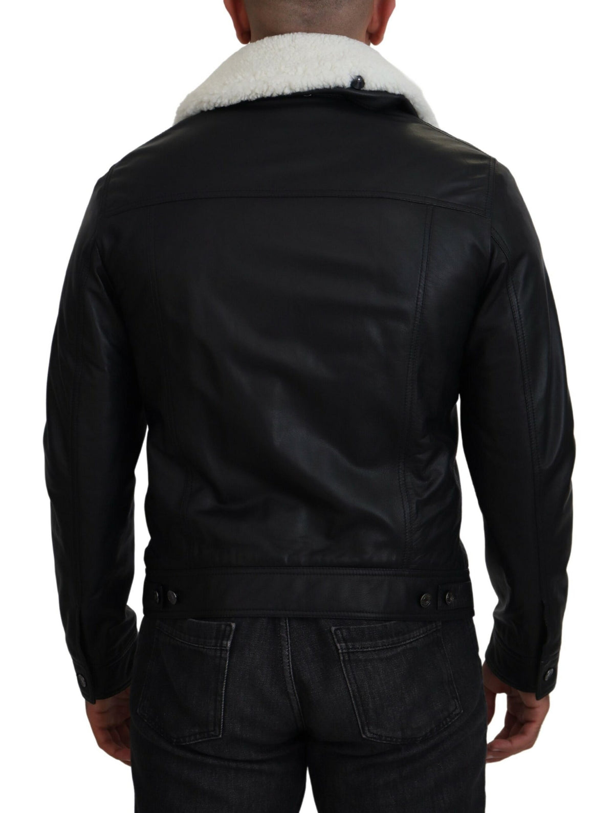 Dolce & Gabbana Veste-manteau homme en cuir d'agneau noir à col montant