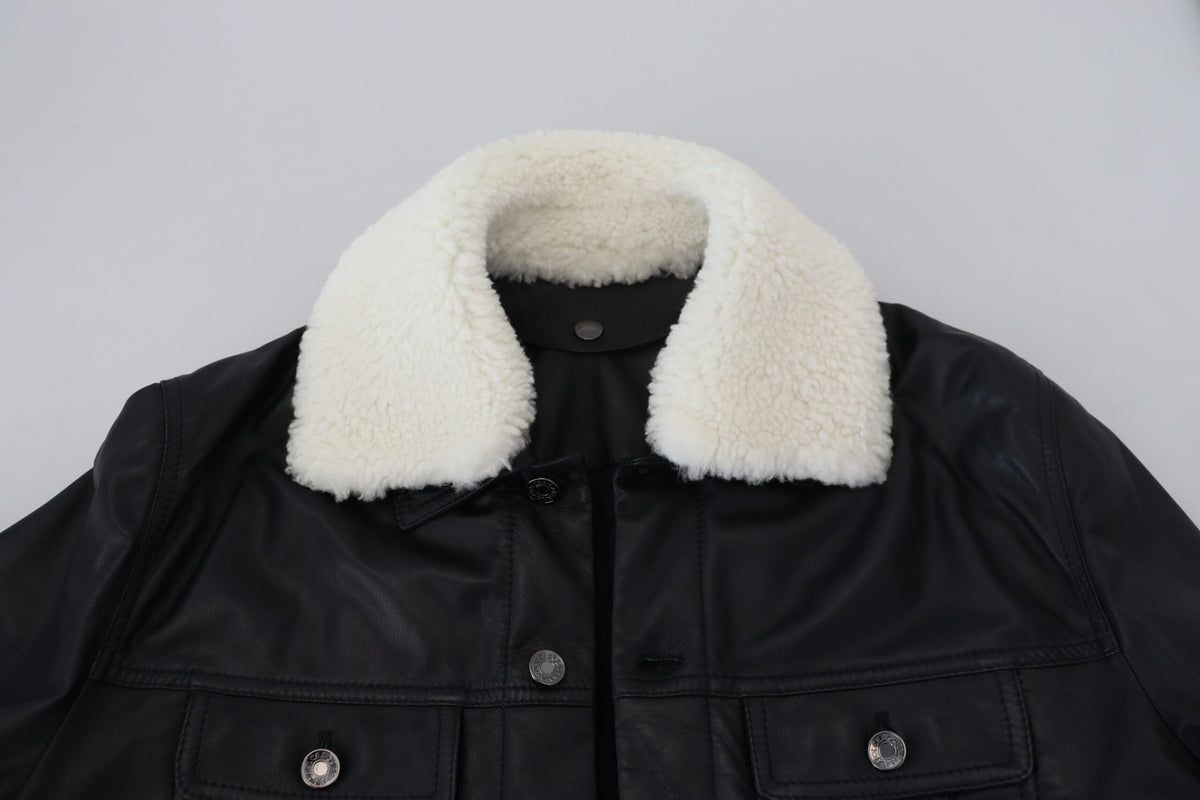 Dolce & Gabbana Veste-manteau homme en cuir d'agneau noir à col montant