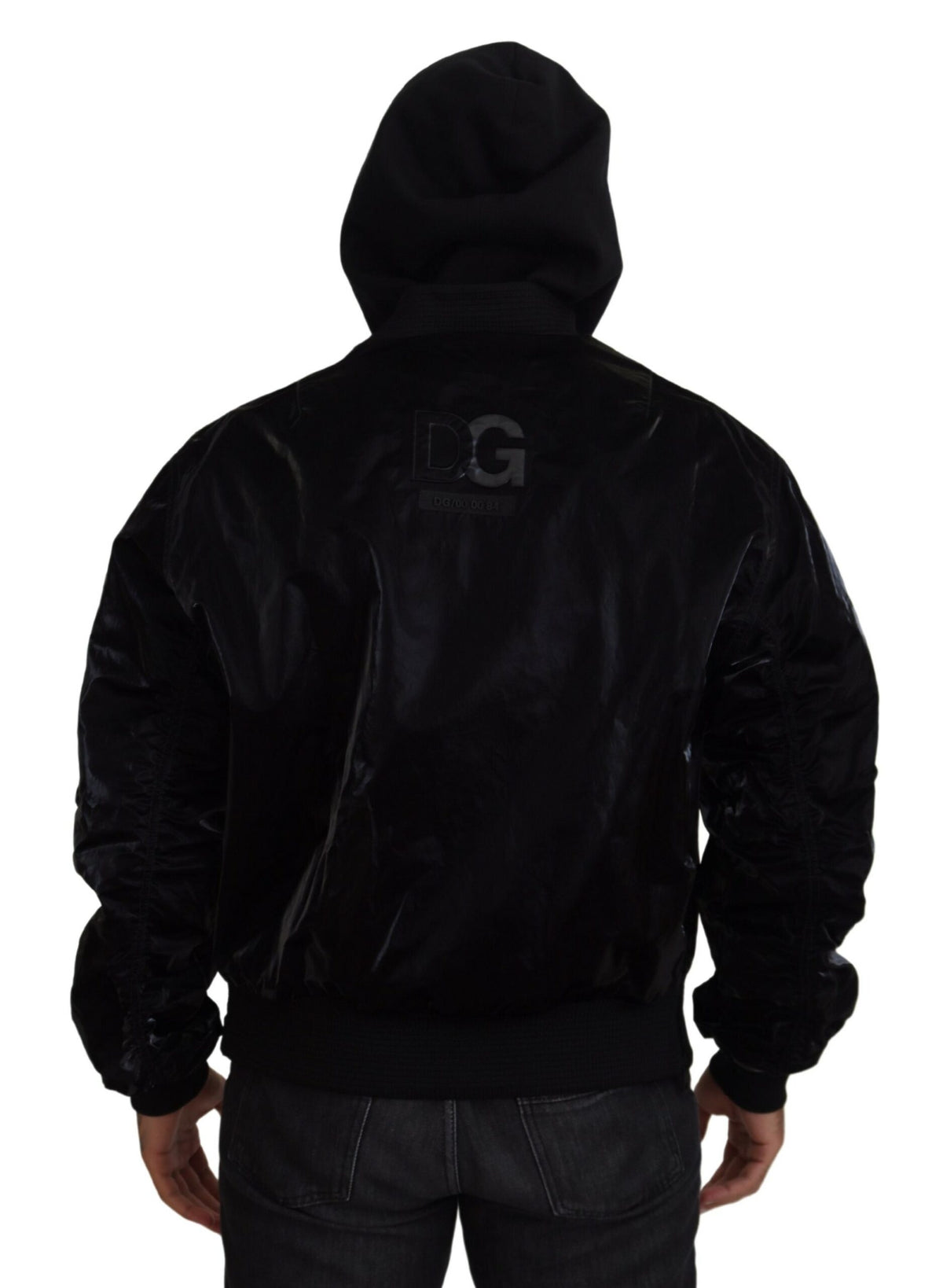 Veste bomber à capuche et fermeture éclair intégrale en nylon noir de Dolce & Gabbana