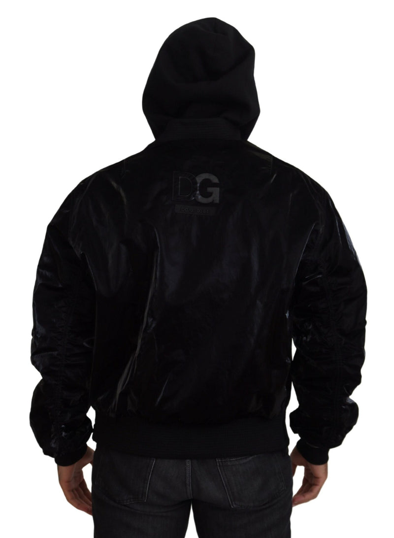 Veste bomber à capuche et fermeture éclair intégrale en nylon noir de Dolce & Gabbana