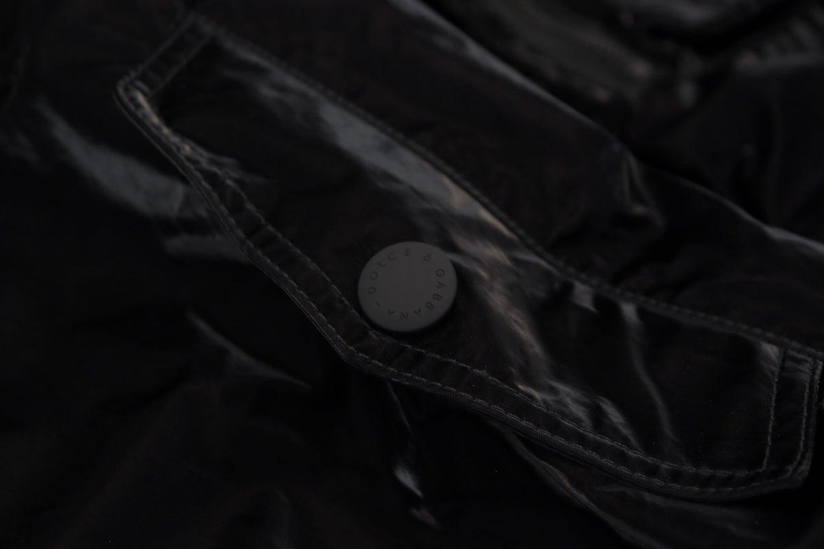 Veste bomber à capuche et fermeture éclair intégrale en nylon noir de Dolce & Gabbana