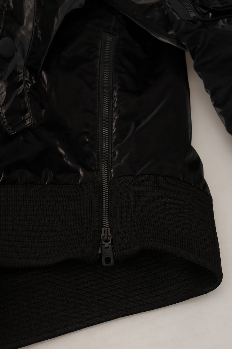 Veste bomber à capuche et fermeture éclair intégrale en nylon noir de Dolce & Gabbana