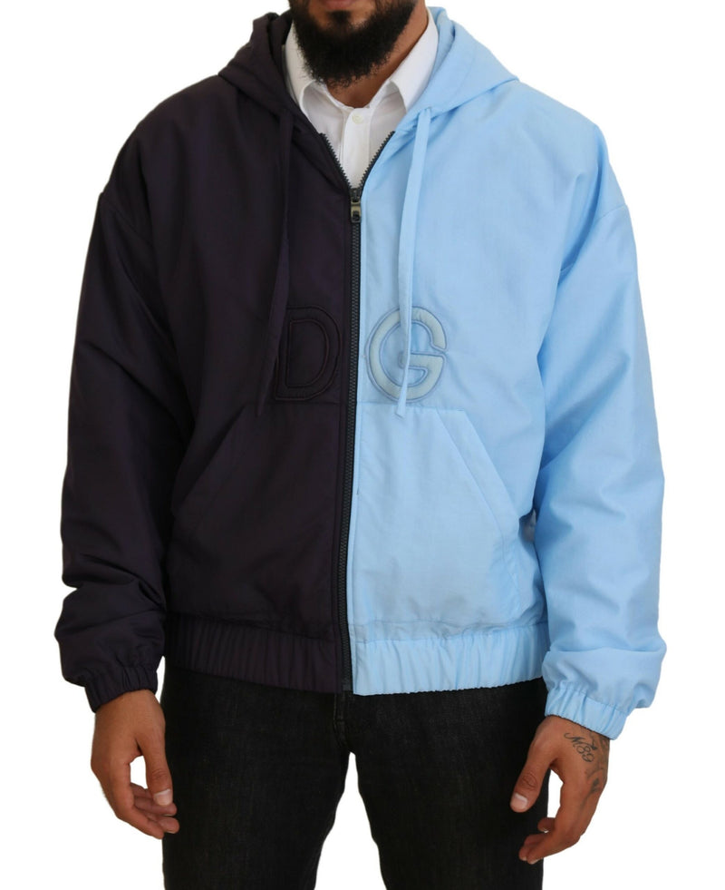 Veste homme à capuche et fermeture éclair intégrale Dolce & Gabbana, noir et bleu DG.