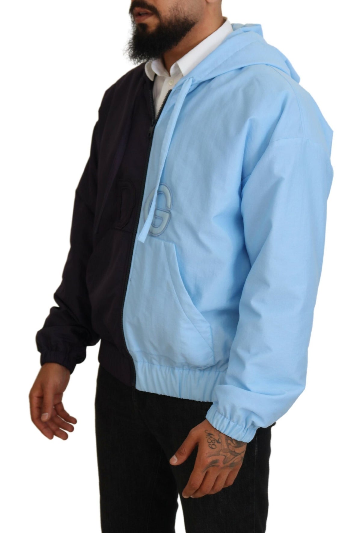 Veste homme à capuche et fermeture éclair intégrale Dolce & Gabbana, noir et bleu DG.