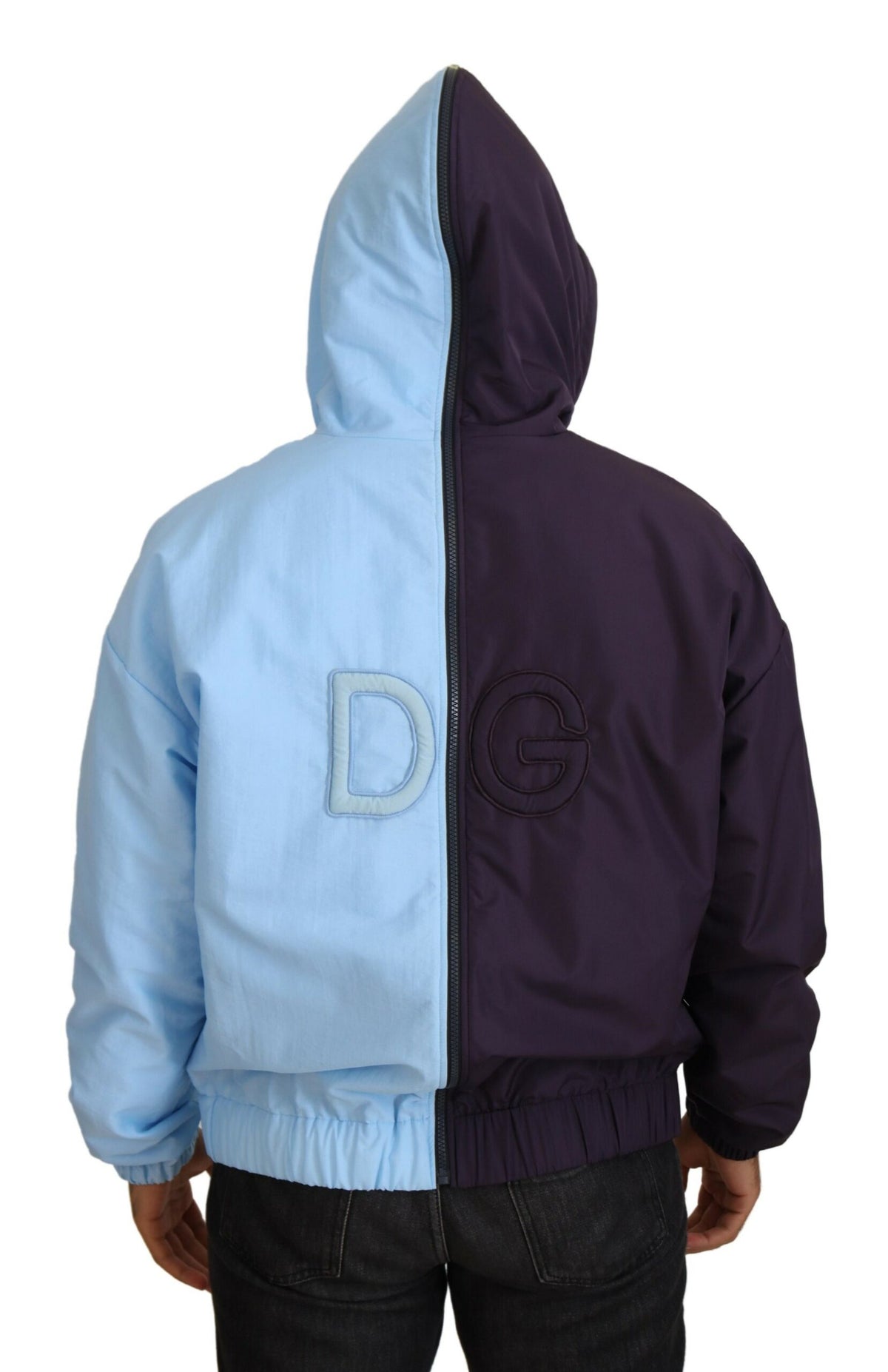 Veste homme à capuche et fermeture éclair intégrale Dolce & Gabbana, noir et bleu DG.