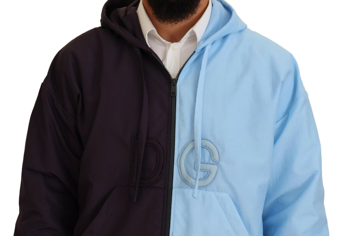 Veste homme à capuche et fermeture éclair intégrale Dolce & Gabbana, noir et bleu DG.