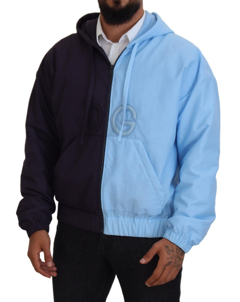 Veste homme à capuche et fermeture éclair intégrale Dolce & Gabbana, noir et bleu DG.