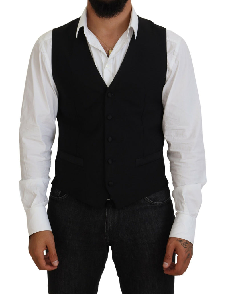 Dolce & Gabbana Black Virgin Wool Waistcoat - Elegant Formal Vest