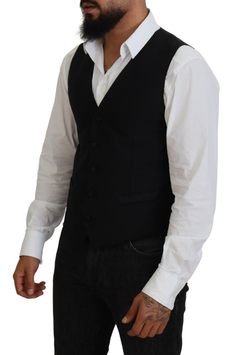 Dolce & Gabbana Black Virgin Wool Waistcoat - Elegant Formal Vest