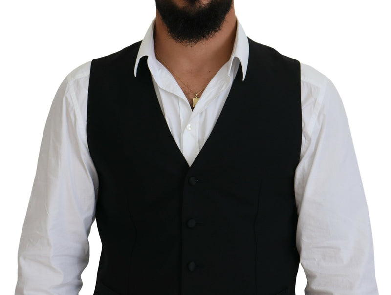 Dolce & Gabbana Black Virgin Wool Waistcoat - Elegant Formal Vest