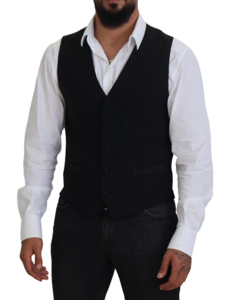 Dolce & Gabbana Black Virgin Wool Waistcoat - Elegant Formal Vest