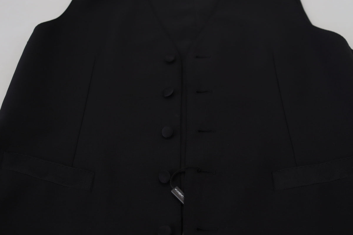 Dolce & Gabbana Black Virgin Wool Waistcoat - Elegant Formal Vest