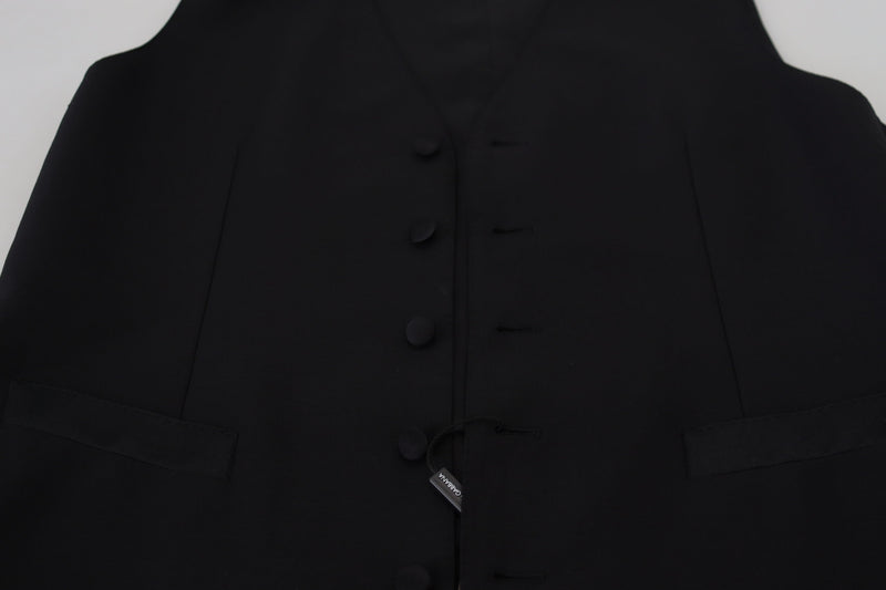Dolce & Gabbana Black Virgin Wool Waistcoat - Elegant Formal Vest