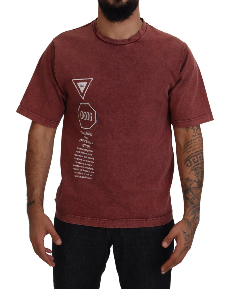 T-shirt à manches courtes, col rond, imprimé marron de Dolce &amp; Gabbana