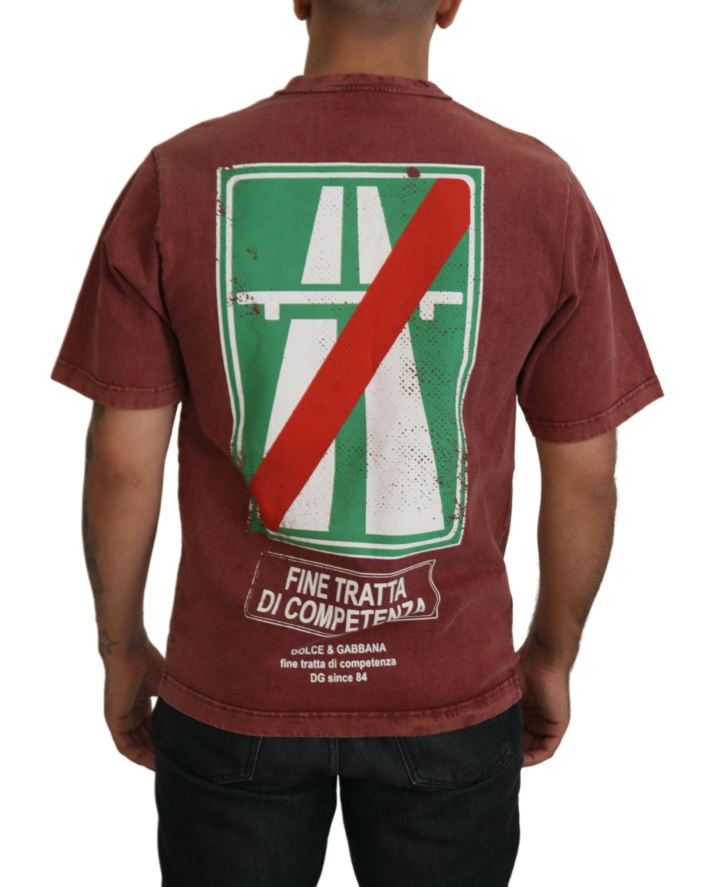 T-shirt à manches courtes, col rond, imprimé marron de Dolce &amp; Gabbana