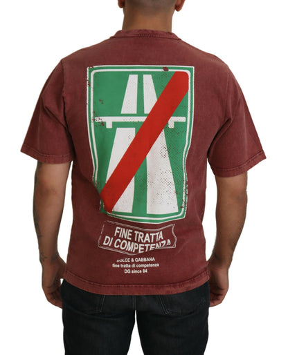 T-shirt à manches courtes, col rond, imprimé marron de Dolce &amp; Gabbana