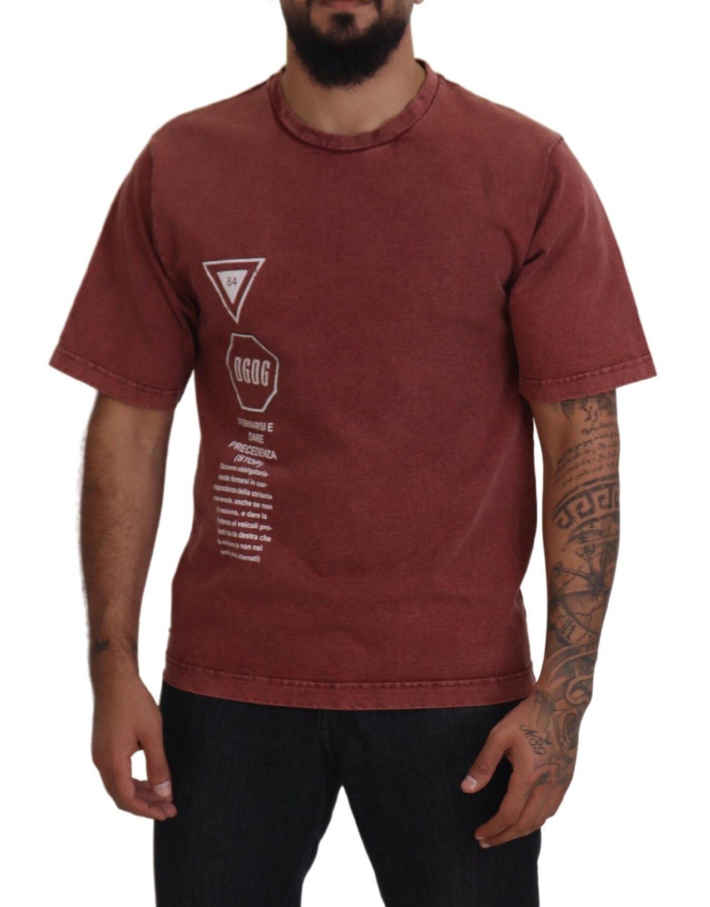 T-shirt à manches courtes, col rond, imprimé marron de Dolce &amp; Gabbana