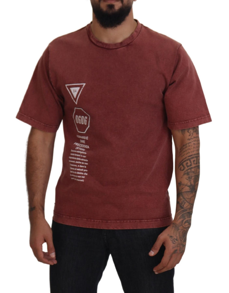 T-shirt à manches courtes, col rond, imprimé marron de Dolce &amp; Gabbana