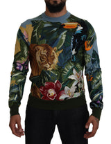 Pull en laine à motif jungle multicolore avec logo Dolce &amp; Gabbana