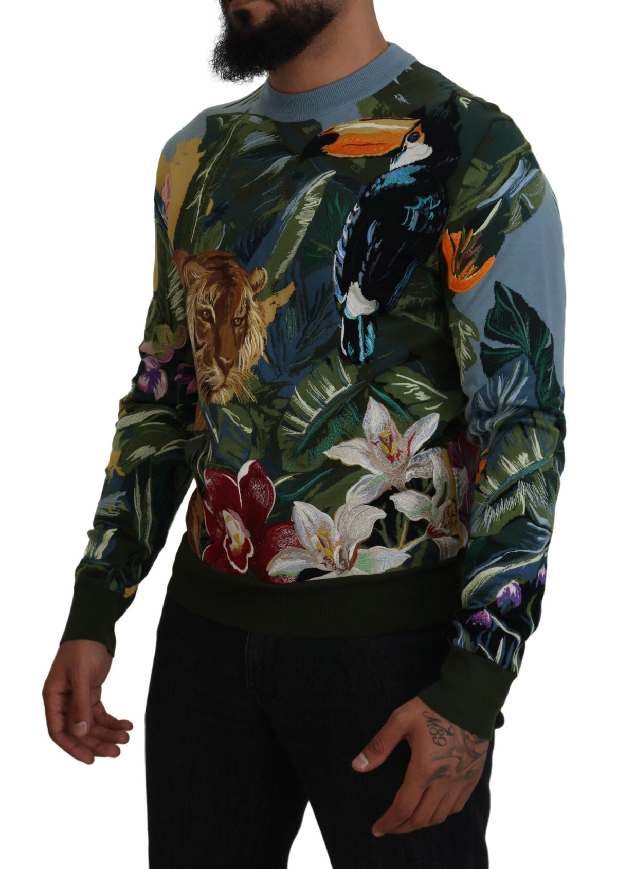 Pull en laine à motif jungle multicolore avec logo Dolce &amp; Gabbana