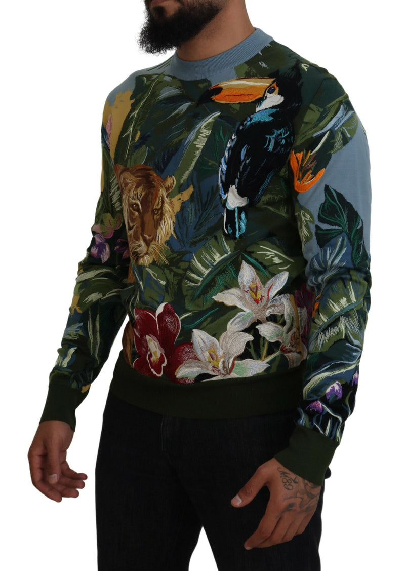 Pull en laine à motif jungle multicolore avec logo Dolce &amp; Gabbana
