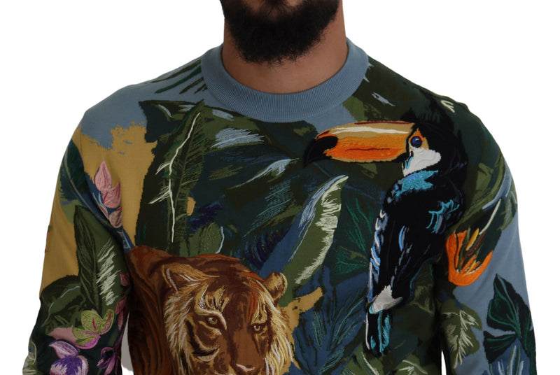Pull en laine à motif jungle multicolore avec logo Dolce &amp; Gabbana