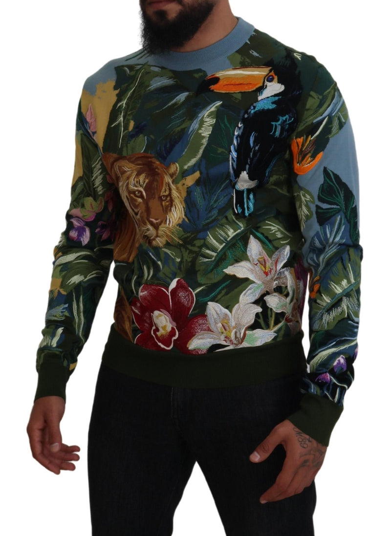 Pull en laine à motif jungle multicolore avec logo Dolce &amp; Gabbana