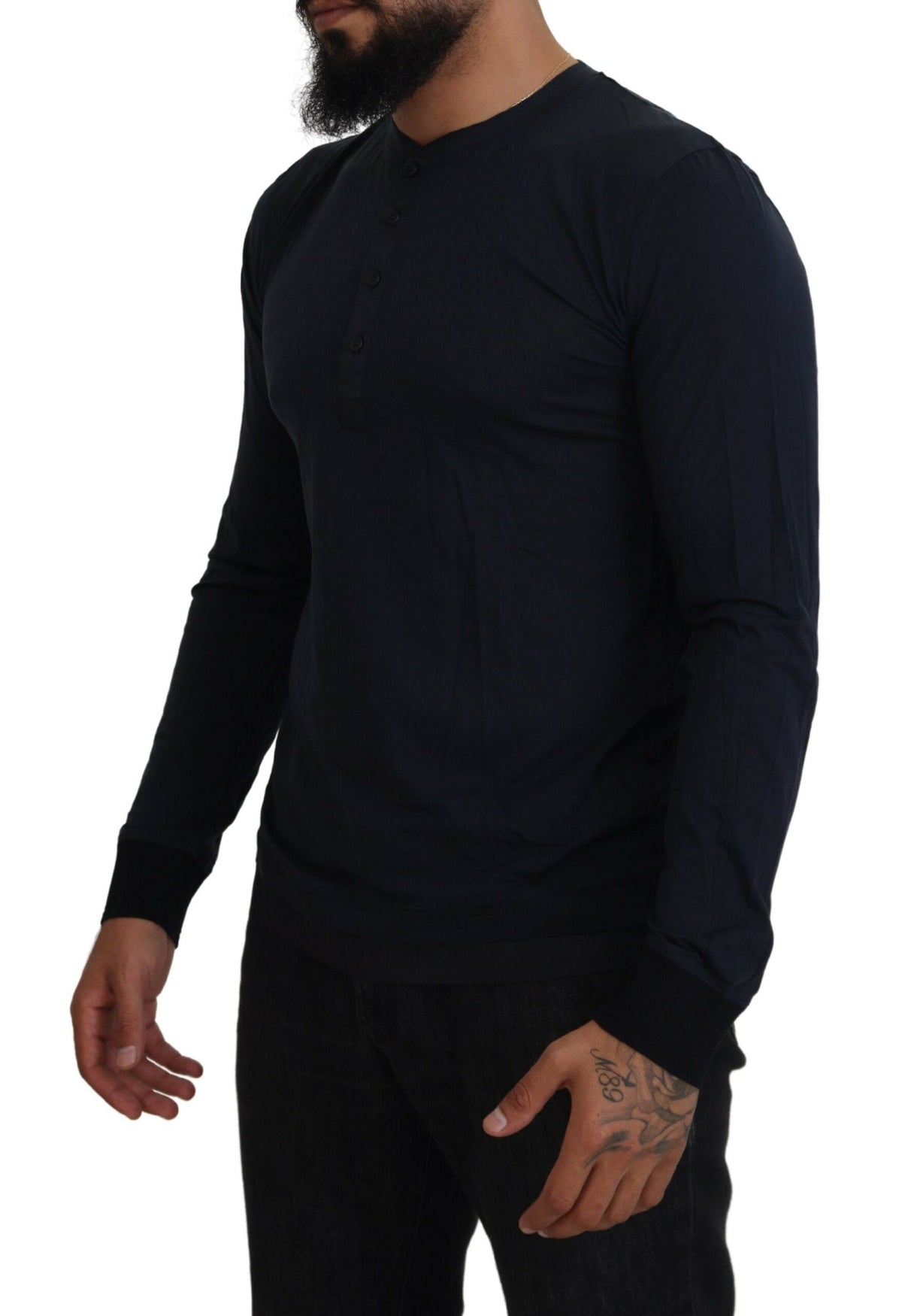 Pull en coton bleu à col rond et boutons de Dolce &amp; Gabbana
