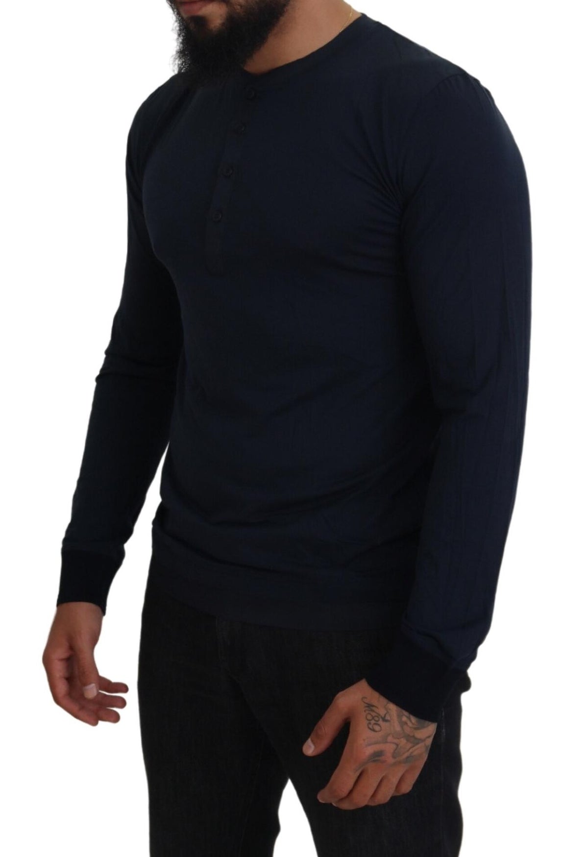 Pull en coton bleu à col rond et boutons de Dolce &amp; Gabbana